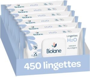 BIOLANE - Lingettes bébé à l&rsquo;eau - 450 Lingettes - Lot de 6×75 - Nettoyage doux et efficace