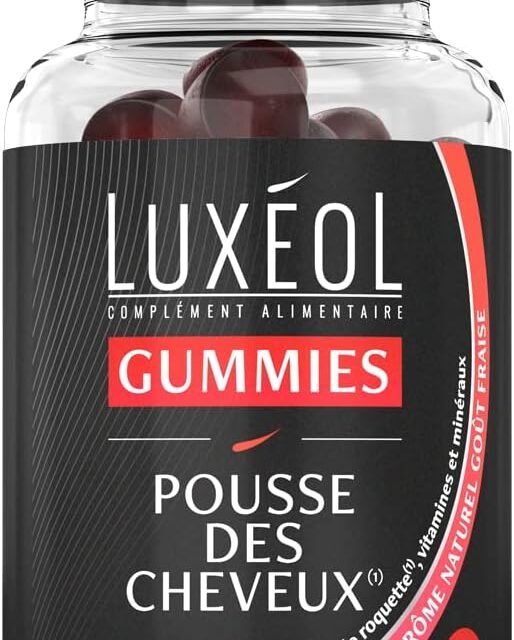 LUXÉOL - Gummies Pousse Cheveux - Stimulation Bulbe - Goût Fraise - 60 Gummies