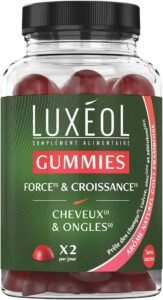 LUXÉOL - Gummies Force & Croissance - Cheveux & Ongles - Framboise - Sans Sucres - 60 unités