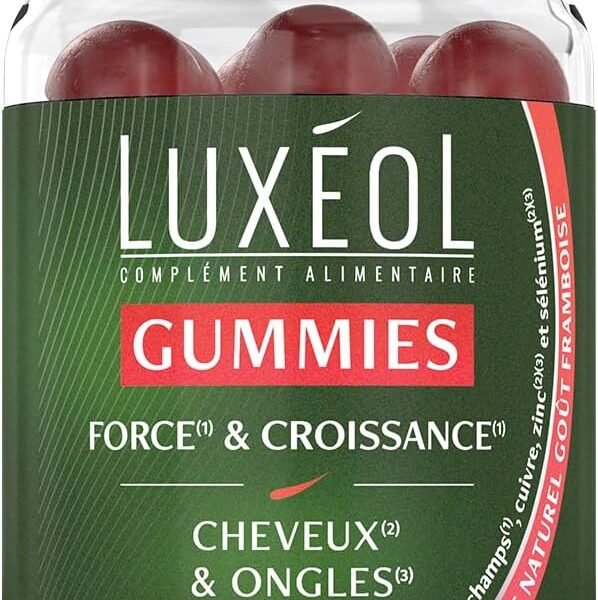 LUXÉOL - Gummies Force & Croissance - Cheveux & Ongles - Framboise - Sans Sucres - 60 unités, vue 1