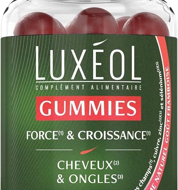 LUXÉOL - Gummies Force & Croissance - Cheveux & Ongles - Framboise - Sans Sucres - 60 unités