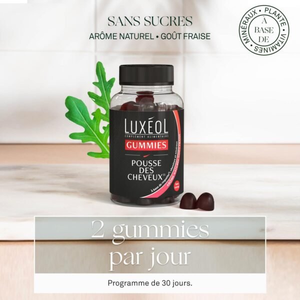 LUXÉOL - Gummies Pousse Cheveux - Stimulation Bulbe - Goût Fraise - 60 Gummies – Image 2