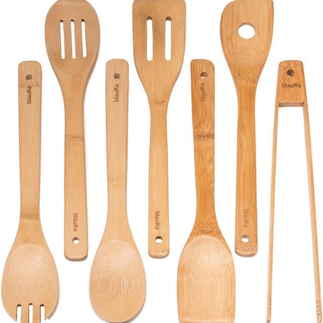 Ustensiles de Cuisine en Bois de Bambou 100% Écologiques et Naturels 7pcs - BlauKe®