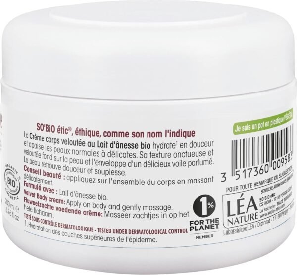 So'Bio étic - Crème veloutée nourrissante corps - Peau normale et Peau sèche - Certifié Cosmebio - 200 ml – Image 2