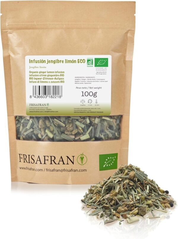 FRISAFRAN | Infusion Gingembre et Citron Bio 100g | Anti-inflammatoire et Antioxydant