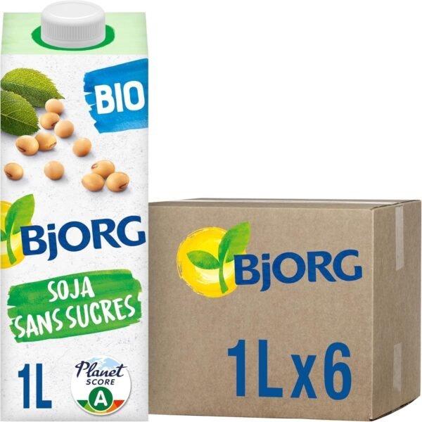 BJORG - Boisson Soja Sans Sucres Bio - Riche en Protéines - 1L x6