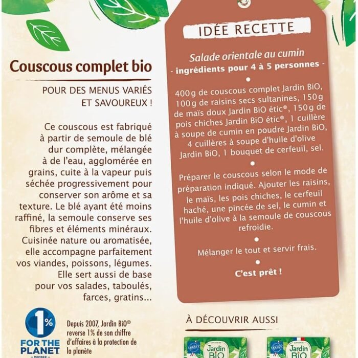 Jardin BiO étic - Couscous Complet Bio - Grain Moyen - 500g, vue 3
