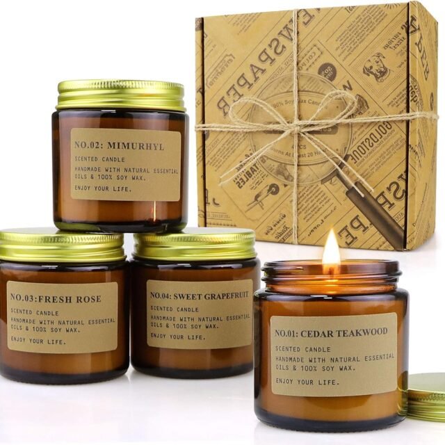 Ensemble Cadeau 4 Pcs Bougies Parfumée 100% en Cire De Soja Naturelle