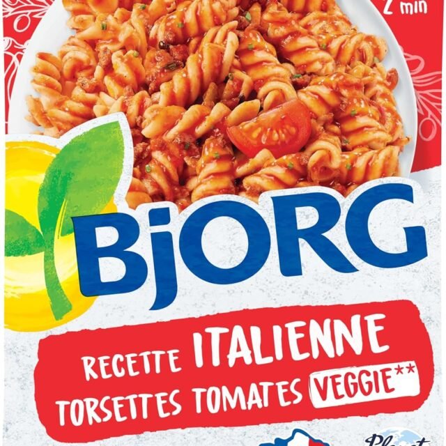 BJORG - Plat Cuisiné Torsettes Tomates à l&rsquo;Italienne - Plat Préparé Bio - Doypack Micro-ondable 220 g