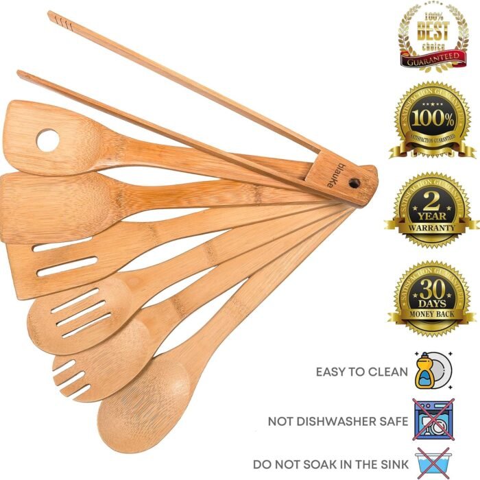 Ustensiles de Cuisine en Bois de Bambou 100% Écologiques et Naturels 7pcs - BlauKe®, vue 9