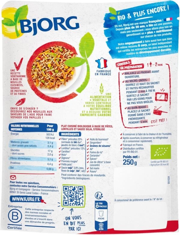 BJORG - Nouilles Asiatiques Veggie Bio - Plat Végétarien - Source de Protéines - 250g – Image 4