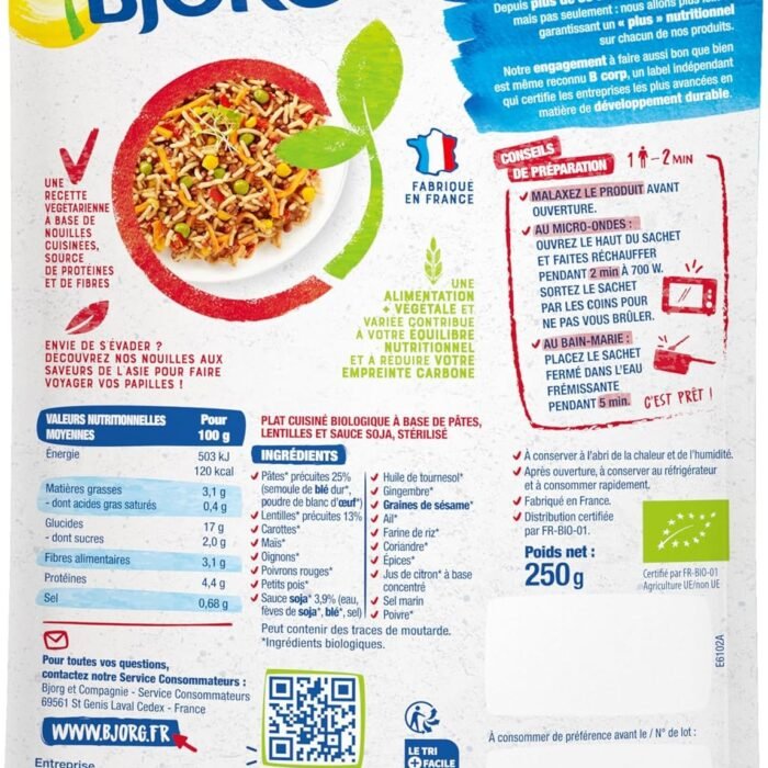 BJORG - Nouilles Asiatiques Veggie Bio - Plat Végétarien - Source de Protéines - 250g, vue 4